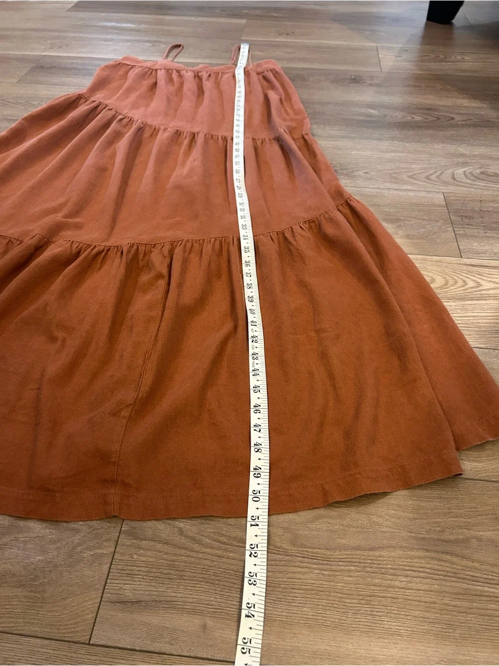 Abercrombie Linen Blend Tiered Maxi Dress Rust Brown Boho Size S